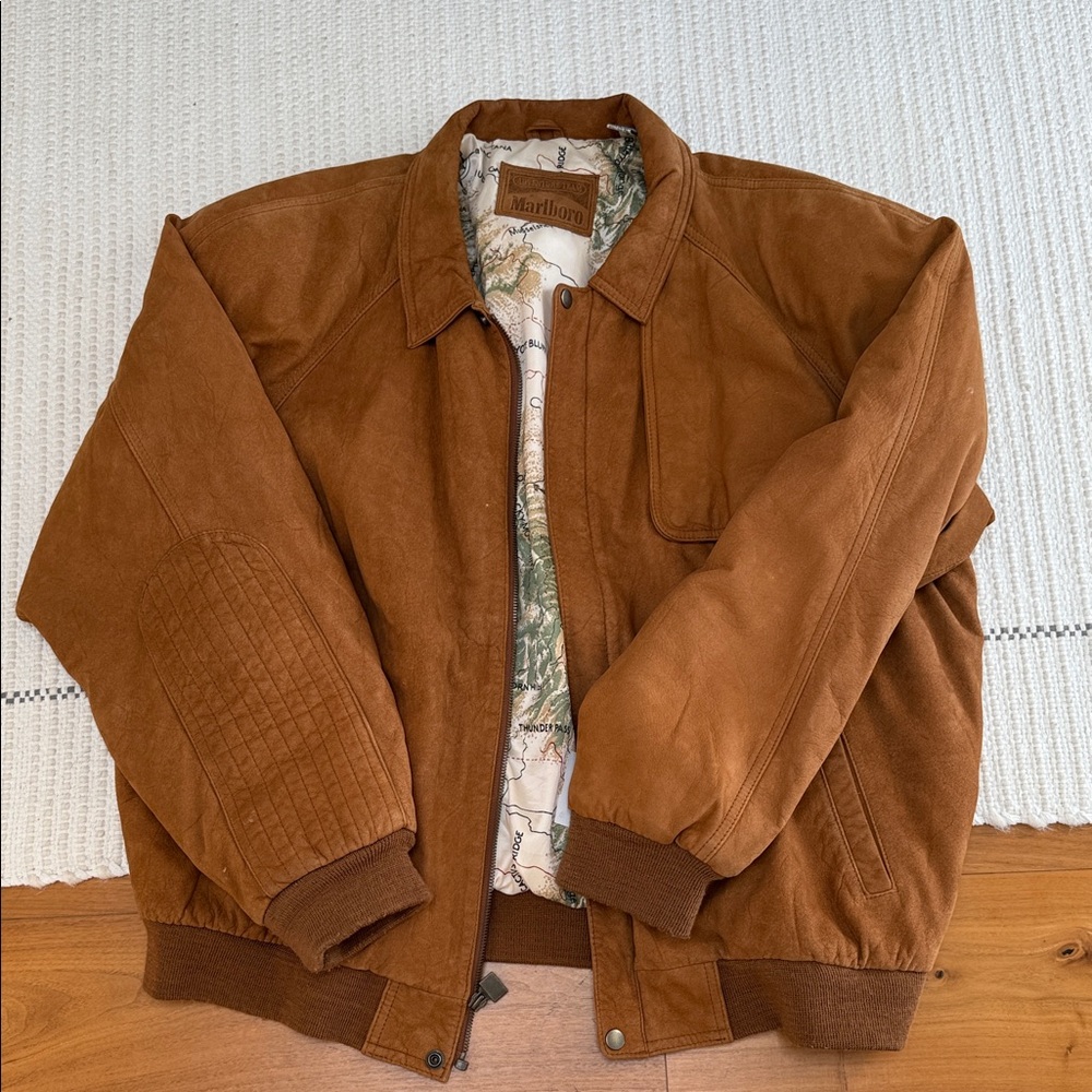 Marlboro Chestnut Brown Leather Bomber Jacket